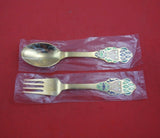 Christmas by A. Michelsen Sterling Silver Fork and Spoon Set 2pc 1982 Vermeil