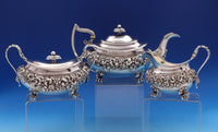 John Watson & Son English Georgian Sterling Silver Tea Set 3pc Floral (#8395)