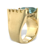 14k Yellow Gold Heavy Modern Genuine Natural Aquamarine Diamond Ring (#J7307)