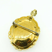 18k Hand Painted Portrait Pin / Pendant with Genuine Natural Diamonds (#J4309)