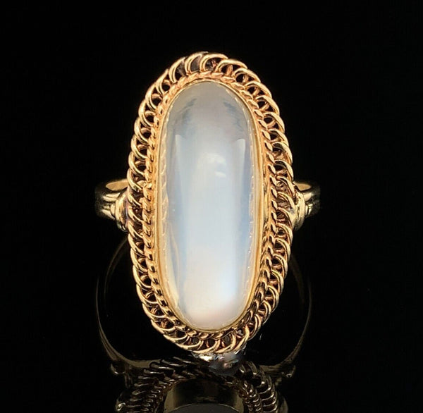 14k Yellow Gold High Dome Genuine Natural Moonstone Ring Handwrought (#J6495)