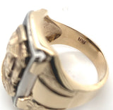 10k Yellow Gold Men's Double Warrior Gold Cameo Ring Black Enamel (#J6181)