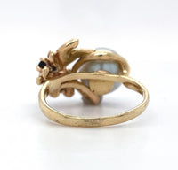 14k Yellow Gold Blue Akoya Pearl Ring with Sapphires Size 3 Jewelry (#J6097)