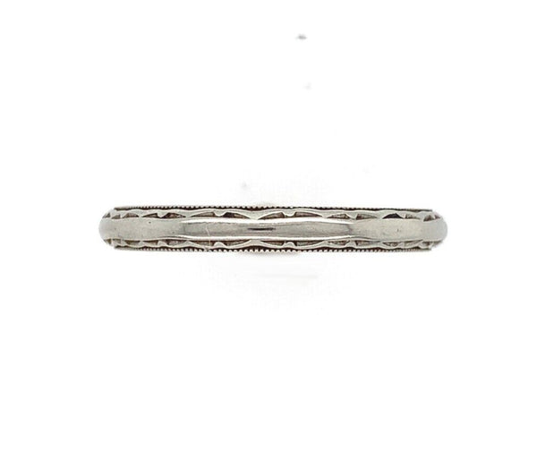 14k White Gold Wedding Band Scalloped and Beaded Size 6.5 Jewelry (#J5987)