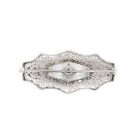 10k White Gold Genuine Natural Rock Crystal Quartz Diamond Filigree Pin (#J5597)