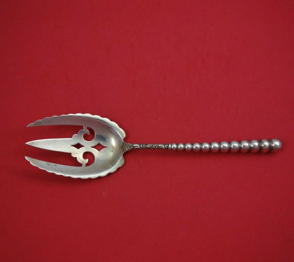 Dominick and Haff Sterling Silver Salad Serving Fork All Sterling Beaded 9 1/8"