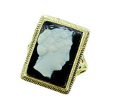 14k White Gold Filigree Genuine Natural Stone Agate Cameo Ring (#J4694)