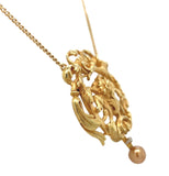 18k Gold French Bouquet of Flowers Necklace w/ Pearl Drop and 18k Chain (#J7528)