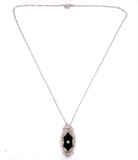 Platinum Genuine Natural Black Onyx and Diamond Pendant (#J5628)