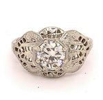 18k White Gold Filigree Art Deco .60ct Genuine Natural Diamond Ring (#J4895)
