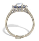 14k White Gold Genuine Natural Moonstone and Blue Sapphire Ring Size 7 (#J7617)