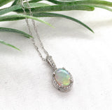 Platinum Oval Australian .60ct Genuine Opal and Diamond Halo Pendant (#J7426)