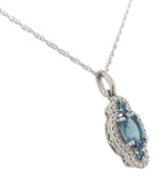 Platinum Genuine Natural Aquamarine and Diamond Pendant with Chain (#J6968)