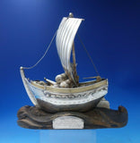 Japanese .950 Silver Sculpture Ship w/ Sail Faux Gold Barrels Wood Base (#5366)