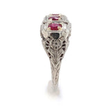 Art Deco Filigree 14k Gold Three Stone .80ct TW Genuine Natural Ruby Ring #J6390
