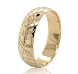 14k Yellow Gold Hand Engraved Wide Wedding Band Floral Ring Size 8.75 (#J6917)