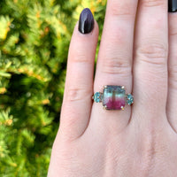 14k Gold 6.18 Carat Bi-Color Watermelon Genuine Natural Tourmaline Ring #J6987