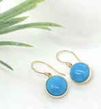 14k Gold 7.18 Carat TW Ithaca Peak Blue Genuine Turquoise Drop Earrings (#J7139)
