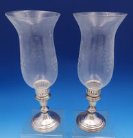 Woodward and Lothrop Sterling Glass Hurricane Lamp Candlestick Pair #47 #8072