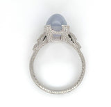 Platinum Hand Engraved Star Genuine Natural Sapphire and Diamond Ring (#J6306)