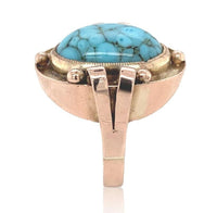 8k Yellow Gold Handwrought Genuine Natural Turquoise Ring Size 6.25 (#J6623)