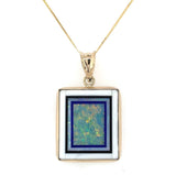 Kaufmann 14k Gold Genuine Natural Opal Intarsia Pendant with Lapis (#J6240)