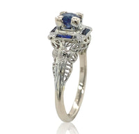 14k Art Deco Filigree .57ct Sapphire Ring w/Lab-Created Accent Stones (#J6806)