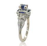 14k Art Deco Filigree .57ct Sapphire Ring w/Lab-Created Accent Stones (#J6806)