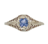 Art Deco 14k White Gold Filigree .29ct Sky Blue Genuine Sapphire Ring (#J7472)