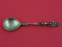 Norwegian Sterling Silver Sugar Spoon Vermeil Heavy Cast 3D Crowned Lion Wreath