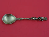 Norwegian Sterling Silver Sugar Spoon Vermeil Heavy Cast 3D Crowned Lion Wreath