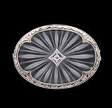 14k White Gold Genuine Natural Rock Crystal Quartz and Diamond Pin (#J7255)