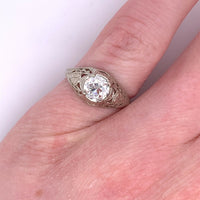 14k White Gold Art Deco .78ct Genuine Natural Diamond Filigree Ring GIA (#J5194)