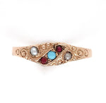 10k Yellow Gold Turquoise Glass and Seed Pearl Ring Size 6.75 Jewelry (#J6330)