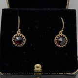 14k Yellow Gold Rose Cut Genuine Natural Garnet Dangle Drop Earrings (#J6322)
