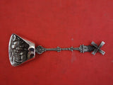 Dutch Sterling Silver Sugar Shovel Spinning Windmill Handle Cows in Bowl 1 5/8"W