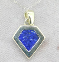 14k White Gold Genuine Natural Opal and Lapis Intarsia Pendant (#J4208)