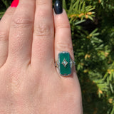 10k Gold Filigree Ring with Genuine Natural Green Onyx and Diamond Accent #J6597