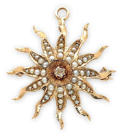 14k Rose Gold Starburst Diamond and Seed Pearl Pin Pendant Jewelry (#J6958)
