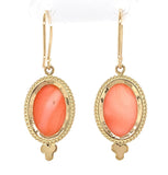 14k Yellow Gold Natural Coral Drop Earrings 11.26ct Total Weight (#J7292)
