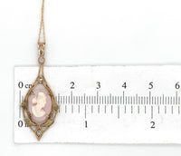 10k Yellow Gold Shell Cameo Pendant with Applied Green Gold Leaves (#J6439)