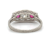 Platinum .16ct Diamond and Synthetic Lab-Created Ruby Filigree Ring (#J6186)