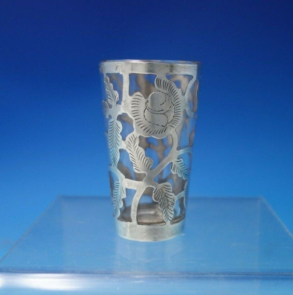 Mexican Mexico Shot Glass with Rose Motif Sterling Silver Overlay c.1960 (#5399)