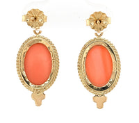 14k Yellow Gold Natural Coral Drop Earrings 11.53ct Total Weight (#J7293)