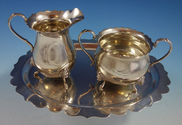 Sterling Silver Sugar and Creamer w/ Underplate Set 3pc Lion Feet (#2570)