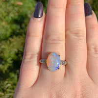 14k White Gold 3.97 Carat Australian Genuine Natural Opal Ring Size 7.25 #J6575