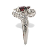 Edwardian Platinum 1.29ct Red Spinel and 1.75ct TW Mine Cut Diamond Ring #J7151