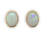 14k Yellow Gold Oval Genuine Natural Opal Bezel Stud Earrings Jewelry (#J6712)