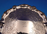 English Silverplate Salver Tray w/ Lion Crest Round Footed Floral 12" (#9202)