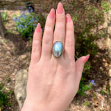 Handwrought 14k Yellow Gold Ring with Huge Blue Mabe Pearl Size 9 (#J7241)